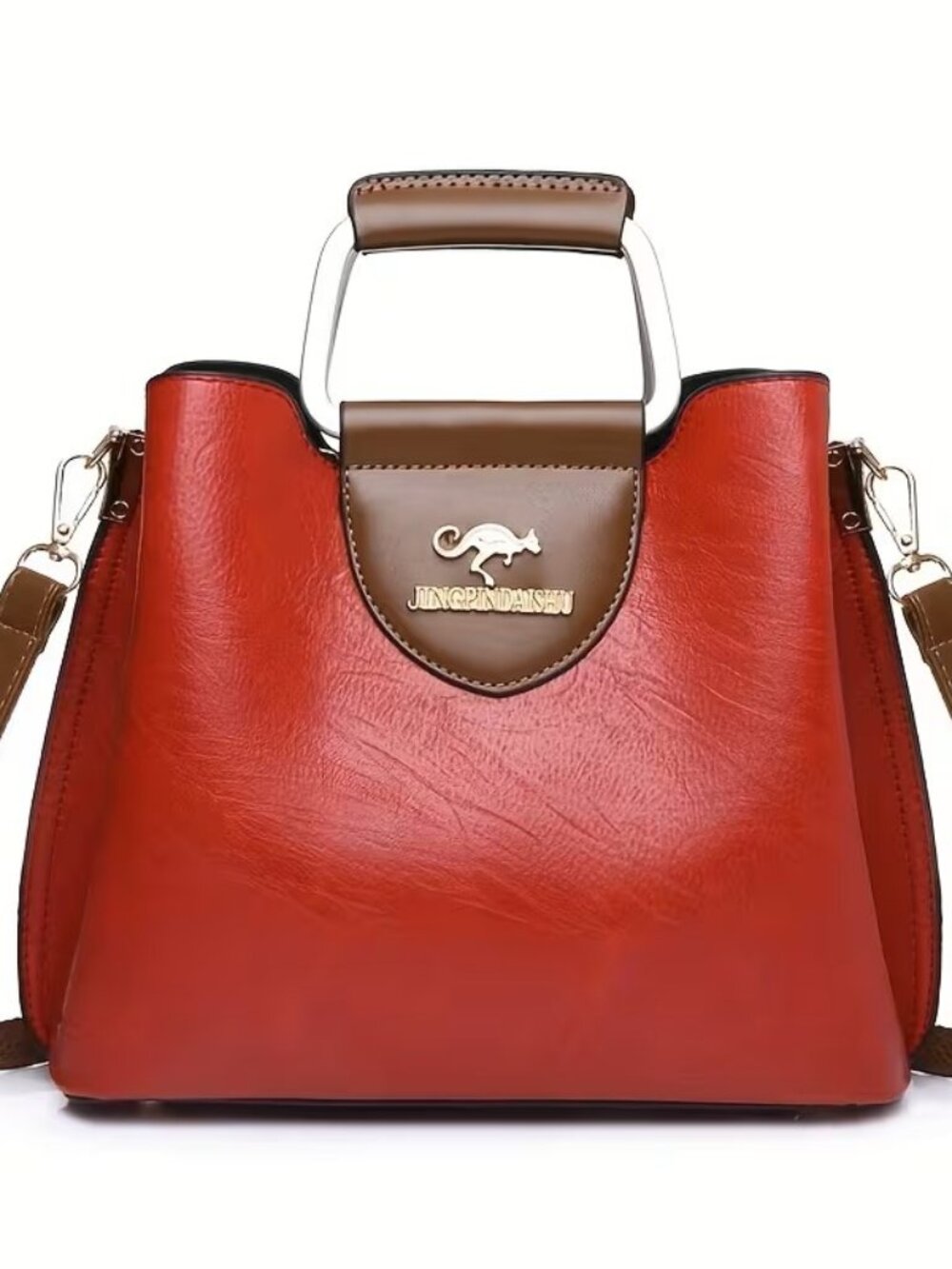 Red & Brown Structured Handbag